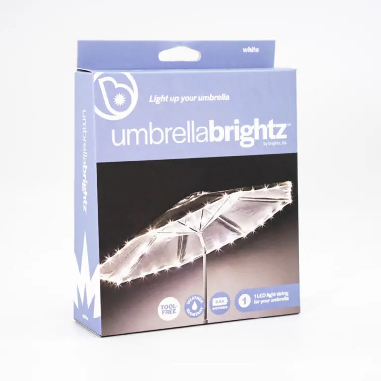 Brightz 26-Foot LED String Lights for Umbrellas - Diamond-White, Weather-Resistant, Battery-Powered, DIY Outdoor Patio Decor, 42 Clips Included