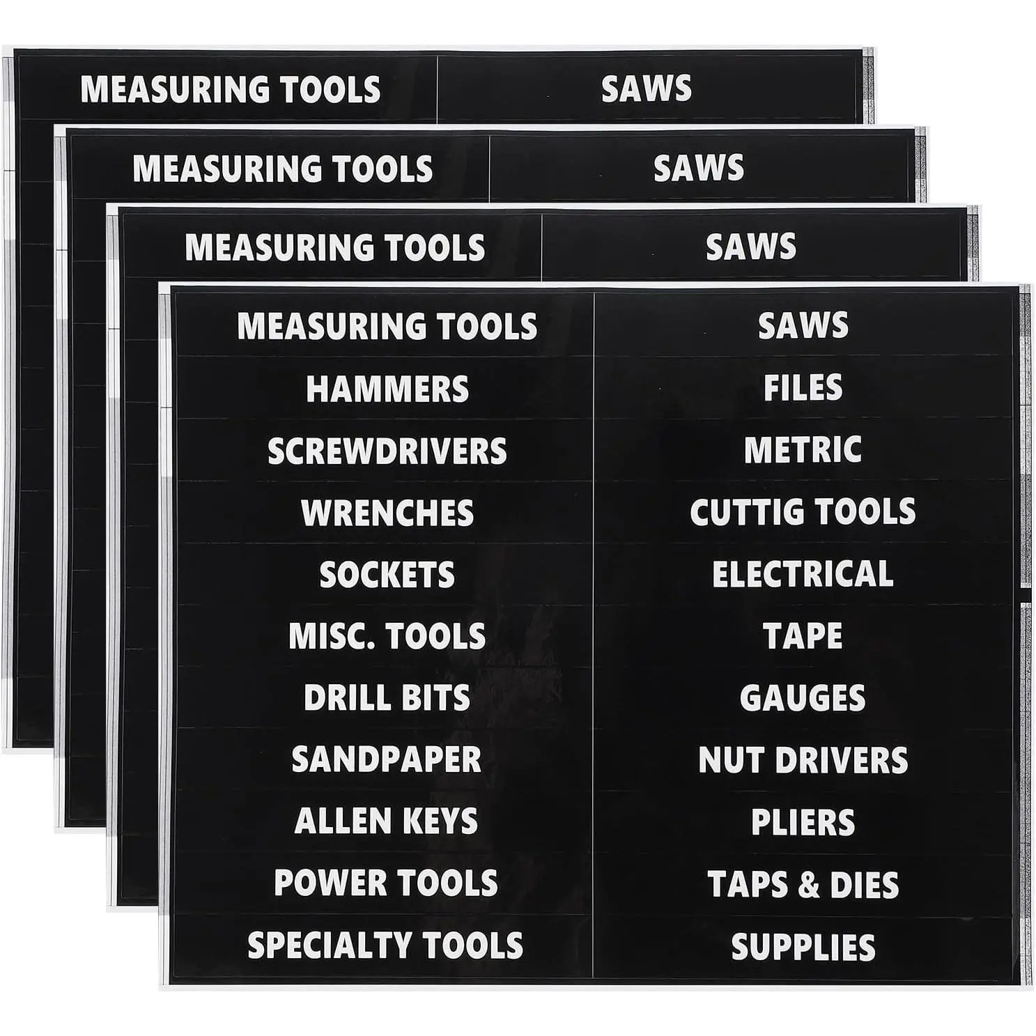 Tool Box Label Sticker, 4 Sheets Machine Organizer Decal Waterproof Tool Box Stickers for Home Industry, Black (22 Pcs/Sheet)