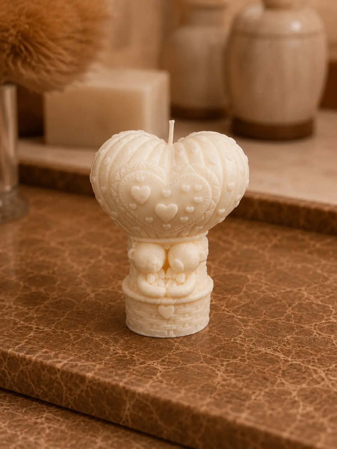 Teddy Bear in Heart Balloon Candle