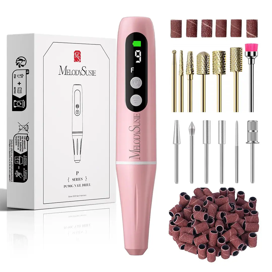 MelodySusie PC90G Nail Drill & 7pcs Gold Tungsten Carbide Nail Drill Bits