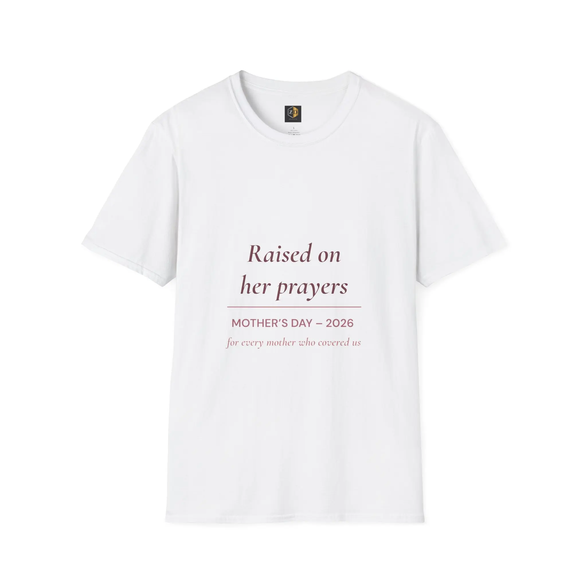 Men's "Raised On Her Prayers" Print Graphic T-Shirt - Ring-Spun Cotton, Soft, Breathable Crew Neck, Short-Sleeve Casual Top, Layer-Friendly, All Seasons Menswear Streetwear for Mother's Day Pairing with Jeans