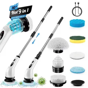 【Super Electric】Cordless Electric Spin Scrubber, 2-Speed Bathroom Accessories Cleaning Kit with 8 Replaceable Brush Heads for Bathroom, Kitchen, Household Surfaces
