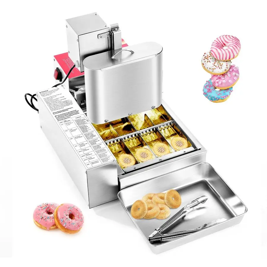 VEVOR Commercial Automatic Donut Frying Machine - 4-Row Stainless Steel Oil Fryer for Commercial Users, 240pcs/hr High-Power Electric Unit with Intelligent Control