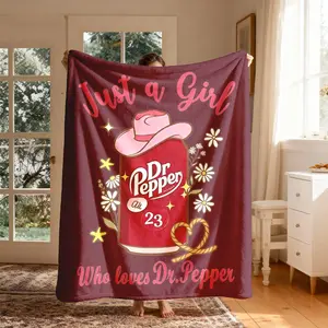 Western Style Dr Pepper Fun Slogan Playful Touch Flannel Blanket, Throw Blanket, Large Size, Soft Lightweight Warm, Perfect for Bed Sofa Office Camping Travel Gift