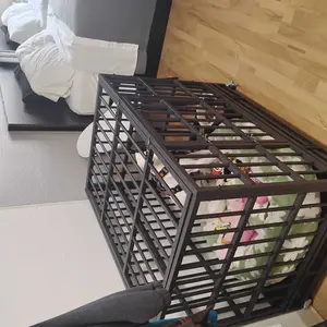 42” Heavy Duty Indestructible Dog Crate, High Anxiety Dog Crate, Escape Proof Dog Cage Kennel with 4 Lockable Wheels, Double Sturdy Locks, Double Door and Removable Tray Design, for Large Dogs