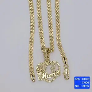 Hearts #1 Mama, Select a Chain Link Style and size 24 & 18 Inches 4mm wide Laminated Gold Elegant Design SKU : PE05