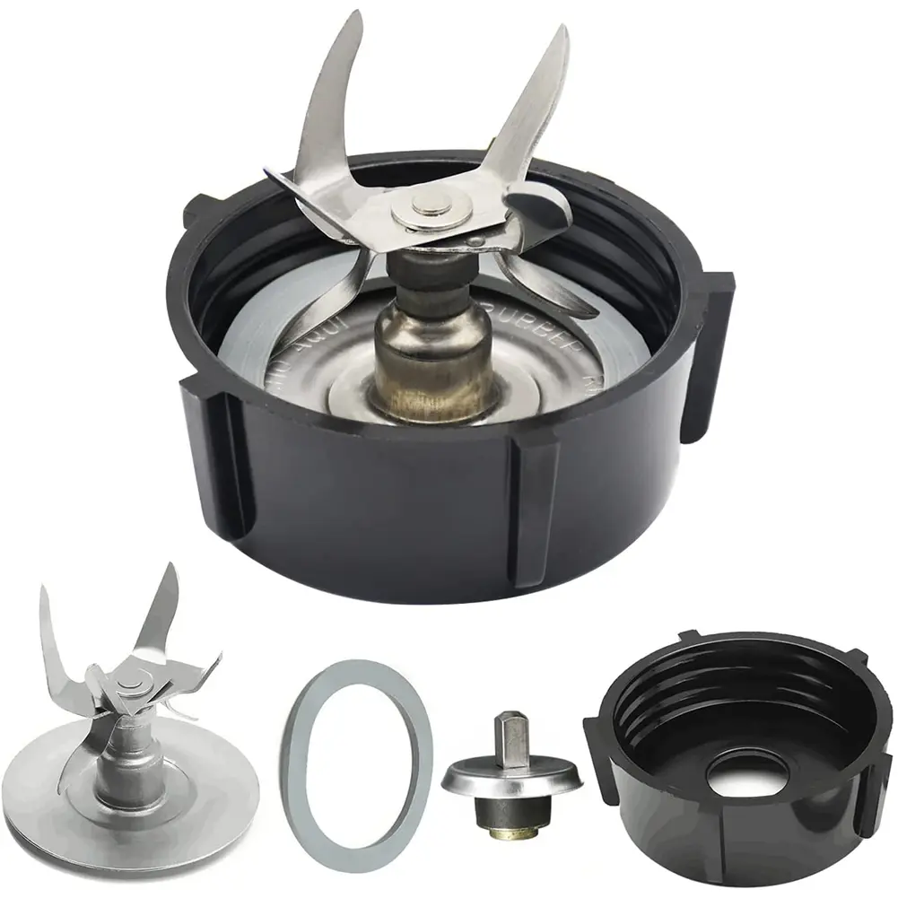 Oster Compatible Blender Replacement Blade Kit - 6-Point 6 Leaf Plastic Black+Silver Ice Crushing Blender Replacement Parts Set