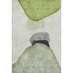 HomeRoots 648482 8 x 10 ft. Green & Gray Abstract Transitional Washable Machine Made Rectangle Area Rug with UV Protection