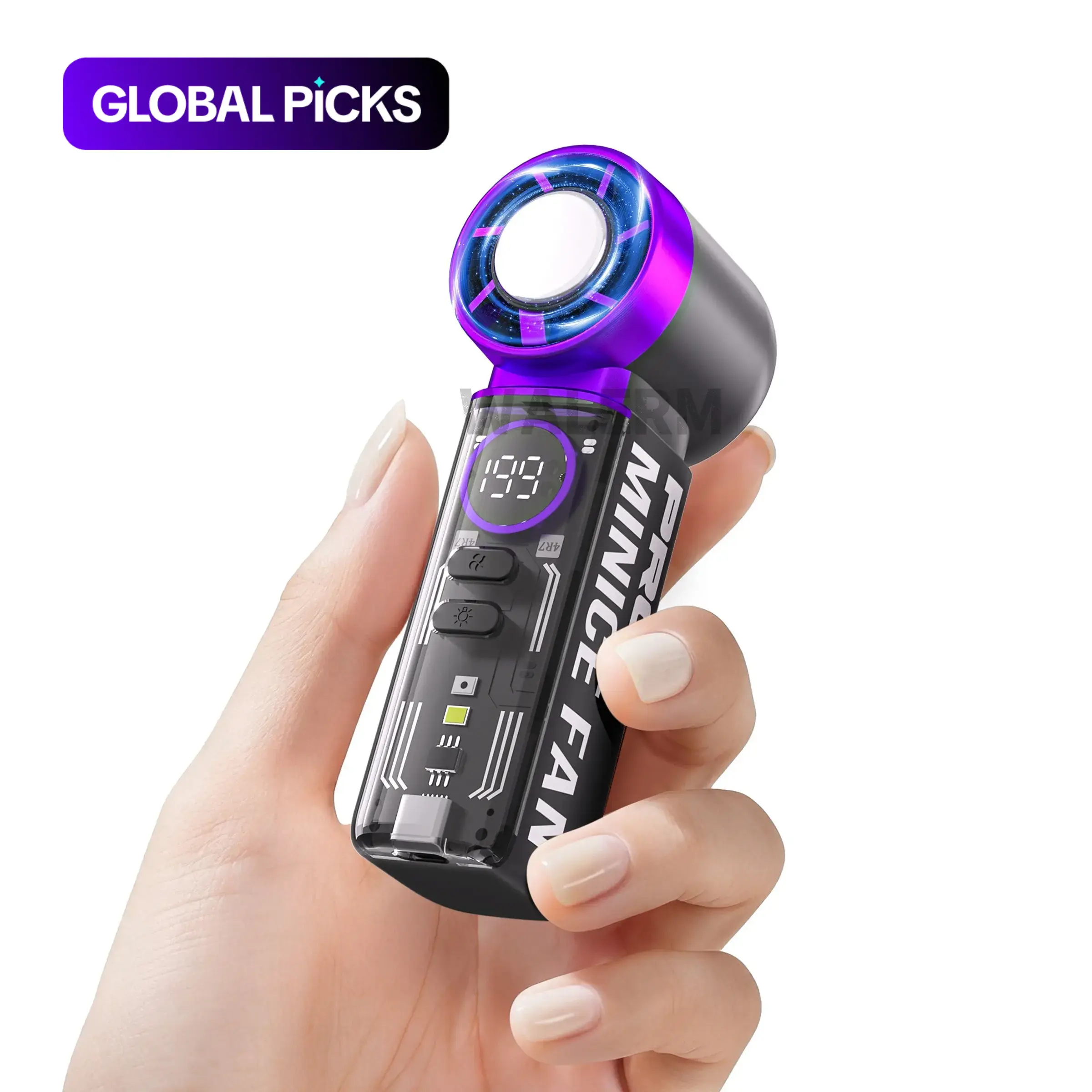 Handheld Mini Turbo Personal Cooling Fan with Ice Cooling, 3000mAh USB Rechargeable, Adjustable 199 Speed Levels Portable Fan with Flashlight, Pocket Design for Travel, Summer, Concerts, Valentine's Day Gifts for Her #GLOBAL PICKS