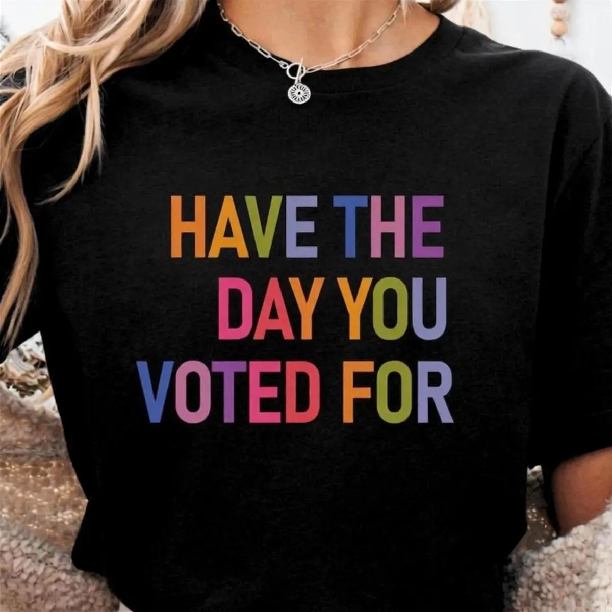 Men's Short-Sleeve Cotton Casual Graphic T-Shirt - Round Neck Menswear Streetwear Top, Fashion Politics Apparel with "Have The Day You Voted For" Funny Anti-Trump Sarcasm Fafo Theme for Liberal Activists