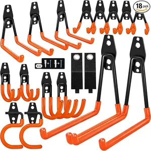 18PCS Heavy Duty Garage Hooks, Wall Mounted Utility Tool Hangers with Mounting Screws, Assorted Sizes for Garage, Workshop & Ladder Storage