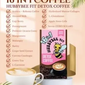Hubbybee Fit 16in1 Coffee MIx - (10 sachets x 18g) Premuim Arabica & Robusta Blend with Collagen, Apple Stem Cell, Glutathione, Zero Sugar