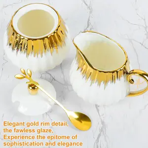 Ceramic Sugar and Creamer Set, Cream Pitcher Sugar Bowl with Lid and Spoon, Sugar and Creamer Container for Coffee Bar, Coffee Sets for Serving