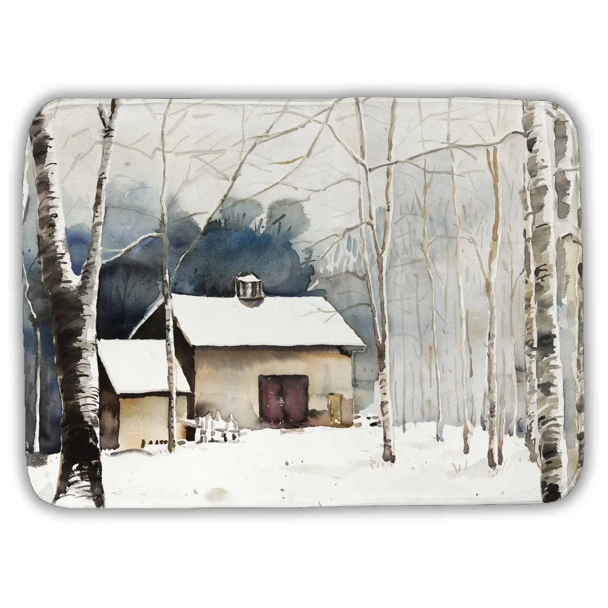 360-Degree Rotating Stand Farmhouse Rectangle Bathroom Mat - 17x24 in Rustic White Winter Barn Holiday Decor, Microfiber Foam Antislip Highly Absorbent Lightweight Anti-Slip Mat for Home Bathroom Use, Antislip Bath Mats