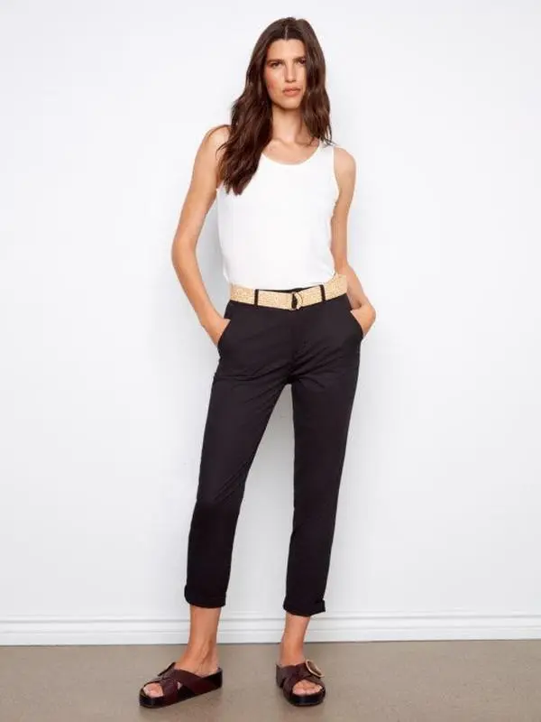 Charlie B Black Slim Fit Pants With Belt