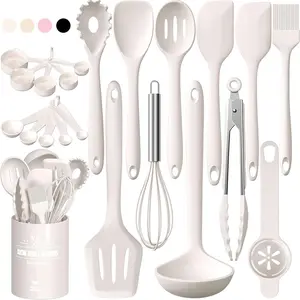 22Pcs Silicone Cooking Utensils Set,Kitchen Utensils Set, Heat Resistant Silicone Kitchen Spatulas Set with Holder, White Cooking Gadgets Tools Set for Nonstick Cookware, Dishwasher Safe