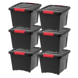 IRIS USA Stack and Pull 19 Quart Black Storage Tote Container Box Bin, (6 Pack) IRIS USA Stack and Pull 19 Quart Black Storage Tote Container Box Bin, (6 Pack)