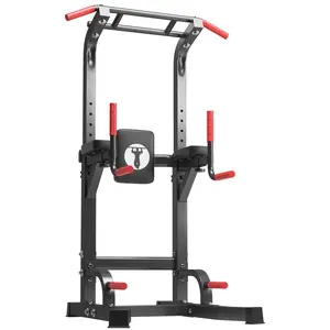 Power Tower with Pull Up Bar - Multi-Function Home Gym Station, Wall-Mounted Fitness Dip Stand for Strength Training, 10-Level Height Adjustable for Adults (Black & Orange)