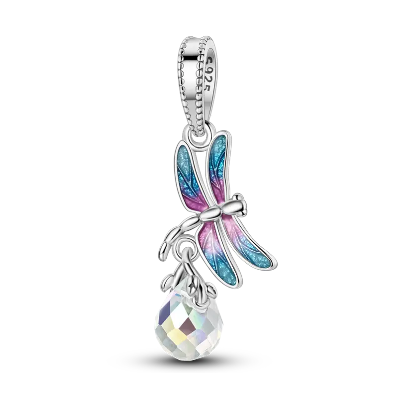 MULA Dragonfly Charms & Pendants, 925 Silver-Plated Elegant Style with Colorful Enamel Wings and Crystal Accent for Necklaces for Women, Symbol of Freedom and Hope Gift