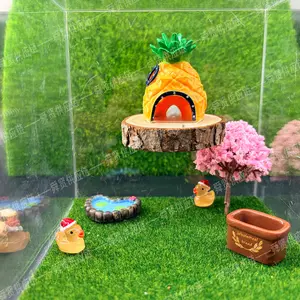 Cute Mini Pineapple Jumping Spider Hideout + Wood Slab Platform 3-Piece Reptile Tank Decor（Acrylic case not included）