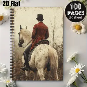 1 Spiral Coil Notebook 5.7x8.26 inch, Vintage Equestrian Artwork, Durable Binding, Perfect for Travel Journal, Adventure Log, Daily Planner, Ideal Gift for Writers, Travelers, Christmas, Birthday Present [2D] Flat
