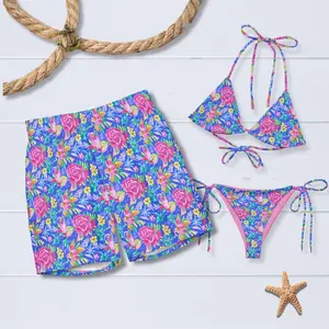 Matching Tropical Rose Swimwear Set His & Hers Vacation Bathing Suits Couples Beach Outfit Summer Gift