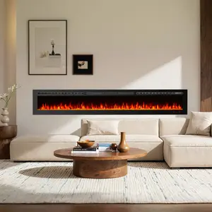 EROMMY 100″ Wall‑Mounted Electric Fireplace — 9 LED Flame Colors, Remote + Timer, 750–1500W Heater & Overheat Protection