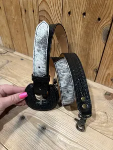 Black Leather & Cowhide Adjustable Purse Strap!