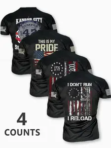 Men's Flag Print Round Neck Tee, Regular Fit Casual Short Sleeve Crew Neck T-Shirt for Summer, Men's Top for Daily Wear