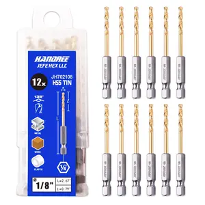 1/8"  Shank Drill Bits - 12 count HSS Titanium Drill Bits with Quick Change Shank Impact Driver Twist Drill Bit Set
