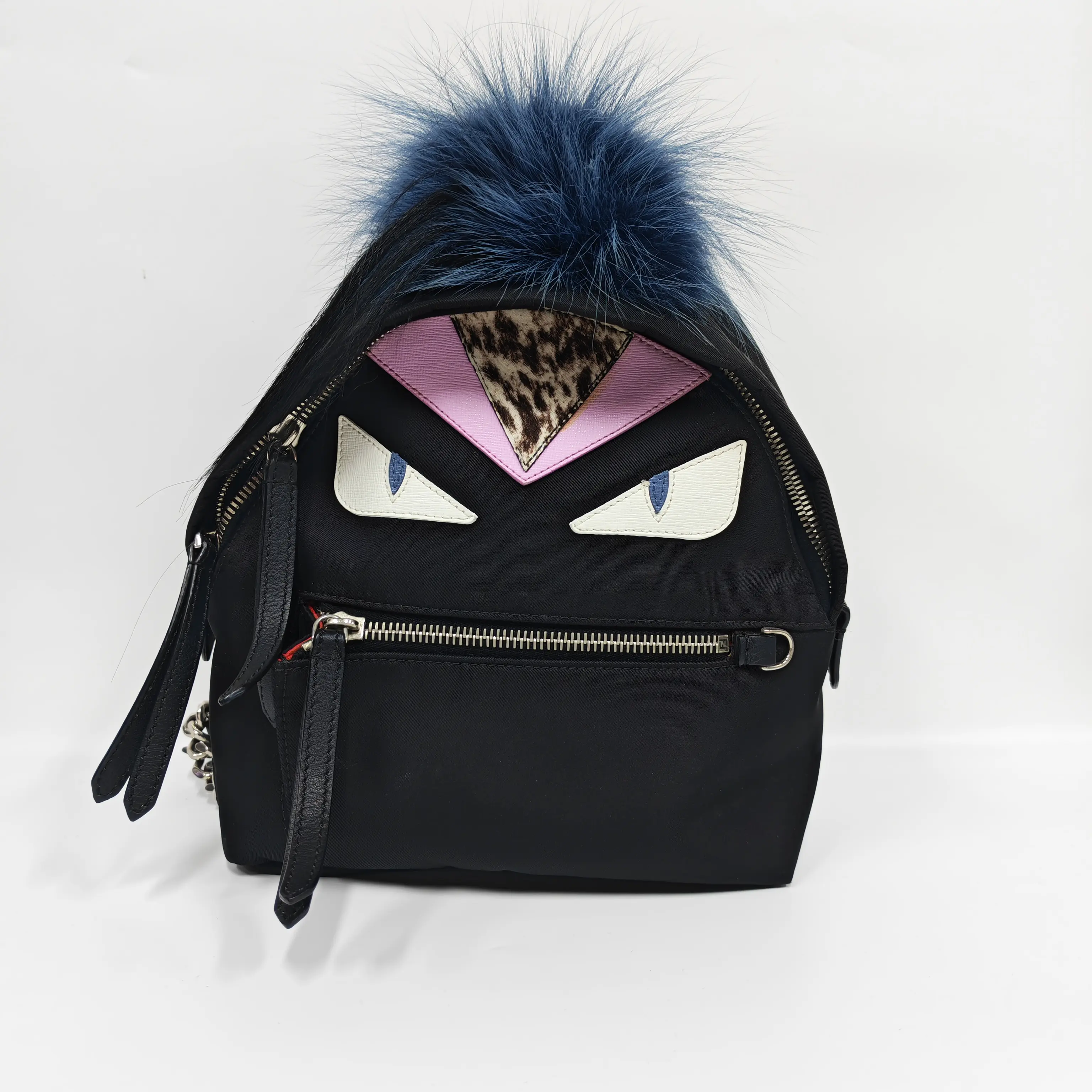 Pre-owned FENDI Black & Blue Monster Fur Backpack (SZ 50007)