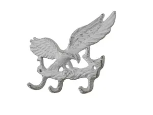 Handcrafted Model Ships K-9935-w 7.5 in. Whitewashed Cast Iron Flying Eagle Landing on a Tree Branch Decorative Metal Wall Hooks
