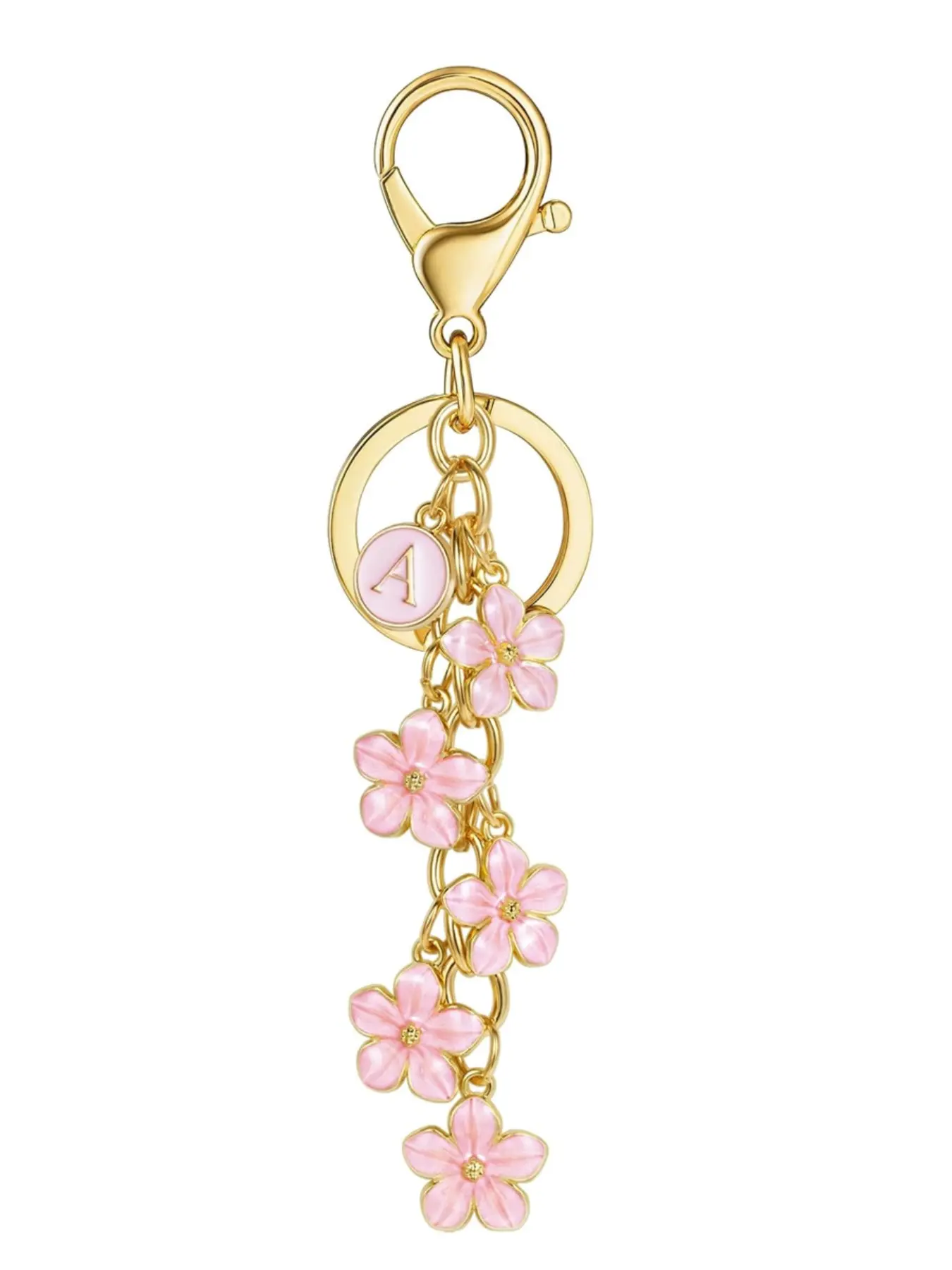 New Fashion Keychain Flower Initial Letter Key Pendant Women Gift with Key Ring Wallet Charm Handbag Accessory, Stylish Keychain, Trendy Cute Keychain, Stylish Keyring