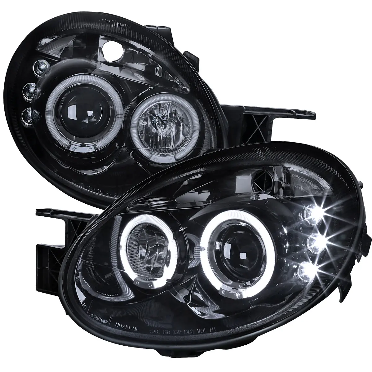 2003-2005 Dodge Neon Dual Halo Projector Headlights (Glossy Black Housing/Smoked Lens)