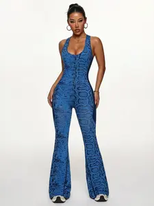 1pcs seamless new snake skin high elastic waist movement high elastic yoga micro flared one-piece pants for women Yoga Jumpsuits Workout Jumpsuits Sporty Comfy Jumpsuit