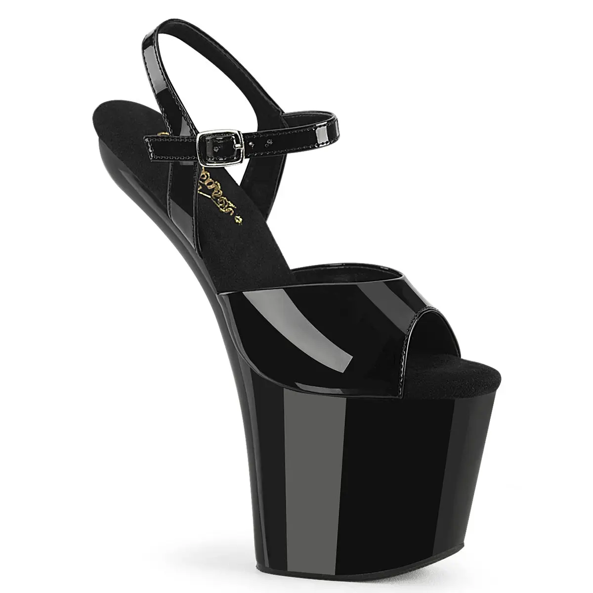 Women's Black Patent Upper Towering Platform Sandals - 8-In Heelless Design, Ankle Strap Footwear, Stage Wear for Performances (CRAZE-809), Fashion Apparel, Stylish, Gravity Defy, Platform Heels, Statement Shoes, Glamorous Heels