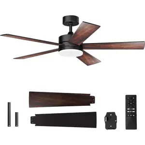 ZAFRO Ceiling Fans with Lights, 52 Inch Quiet Low Profile Ceiling Fans with Lights and Remote, 3000-6000K Dimmable LED, Timer, 6-Speed Reversible DC Motor, Flush Mount Ceiling Fan for Bedroom/Outdoor