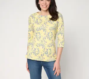 Quacker Factory Bunny Hop Toile Printed Mini Boat Neck Top