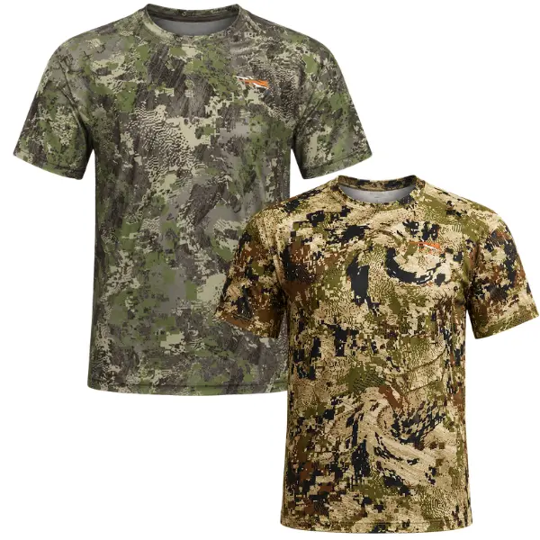 Sitka Core Lightweight Crew Camo T-Shirt, Digital Camo Performance T Shirt, Hunting Camouflage Tee, Tactical Outdoor Shirt, Lightweight Moisture Wicking Tee, Fishing Hiking Performance Shirt, Breathable Athletic T Shirt, Men's Activewear Training Tee