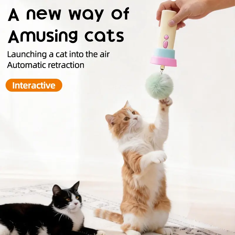 Plastic Automatic Cat Toy Launcher - Easy-to-Use, Universal Interactive Cat Toy with Auto-Retractable Plush Ball for Hands-Free Feline Playtime Needs, Yes