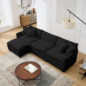 【BlackFriday】 Comfy Cloud Modular Sectional Chenille Sofa, L Shaped Deep Seat 3-Seater Modern Living Room Couch with Movable Ottoman & DIY Combination