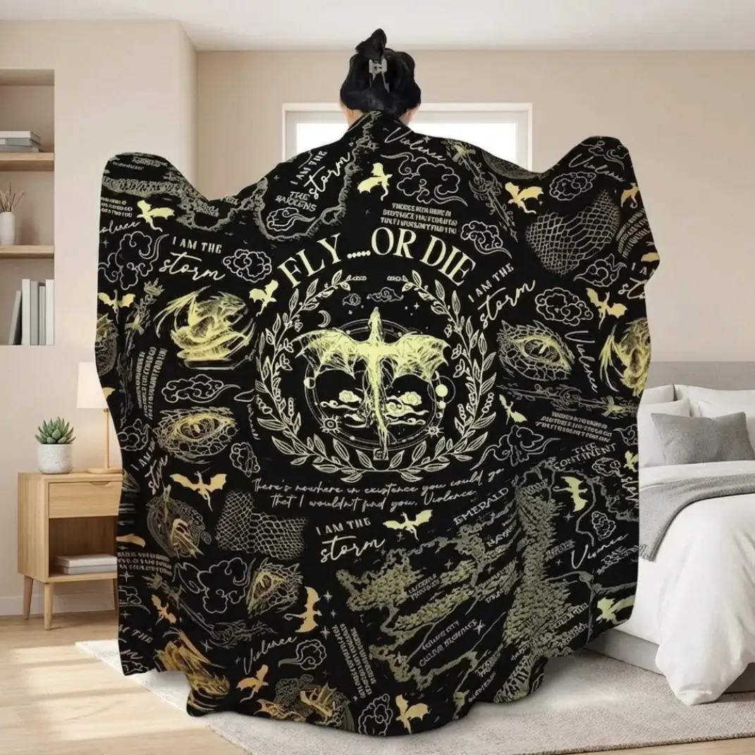 Fourth Wing Flannel Blanket – Dragon Rider Fantasy Throw Blanket, Soft Cozy Bookish Gift for Readers, Sofa Bed Home Decor | Fantasy Lovers, Cozy Vibes, Holiday Gift, Must-Have, Book Lover, Comfortable Throw, Warm Blanket, Fantasy Fans, Winter Decor, Gift