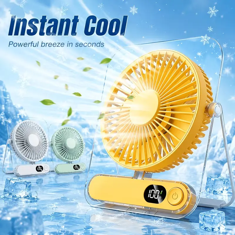 Portable USB Rechargeable Desktop Fan with 3000mAh Battery - Ultra-quiet with 5 Adjustable Speeds, 180° Foldable Design, Suitable for Home, Office, Travel, Multifunctional Cooling Device, Lightweight Fan