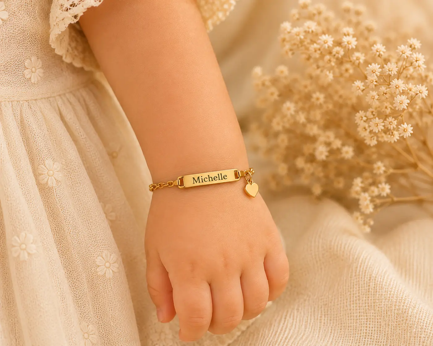 Personalized Bracelet with Laser-Engraved Baby Name — Stainless Steel ID Jewelry for Newborns and Toddlers —  Goddaughters, Christenings