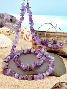 Amethyst Stone Jewelry Set, Including Necklace & Earrings & Bracelet, Beaded Fashion Jewelry for Party, Daily Clothing Decor, Trendy All-match & Exquisite Jewelry for Birthday Gift, Fashionable Jewelry Set