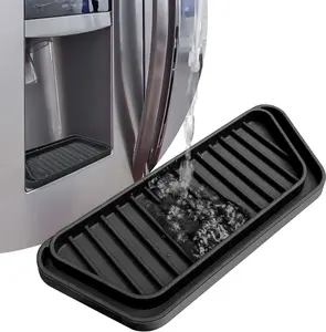 Refrigerator Drip Catcher Tray,Protector Ice and Water Dispenser Pan,Fridge Spills Water Pad Catch Basin for Drainage (Rectangular,Black)