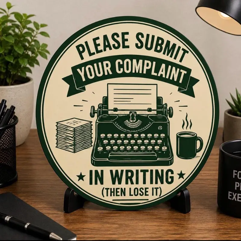 Please Submit a Complaint Funny Office Sign | 3D Printed Desk Decor | Sarcastic Workplace | Coworker Gift | Office Humor | 11 Inch Sign