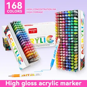 72-168 Color High Gloss Acrylic Gel Pen Set, 1.0mm Hard Tip, High Concentration Ink, Suitable for Wood, Ceramic, Metal, Glass, Rock Painting, Acrylic Markers