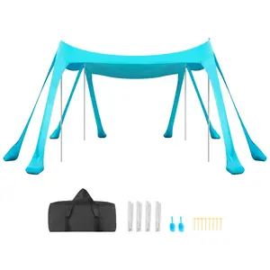 Beach Tent Sun Shelter UPF50+ Sun Protection 6.6 Ft Tall 10x10 Ft Easy Pop Up Beach Canopy With Sandbags Stability Poles Sand Shovels Portable Shade For Family Camping Fishing Green