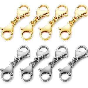 OHINGLT Double Lobster Clasp Necklace Extender Connector Bracelet Extension, Gold and Silver Lobster Claw Clasps for DIY Jewelry Making